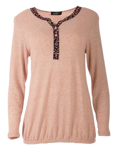 Seniorenmode24 Damen Senioren Oma Pullover Langarm Shirt Feinstrickpullover mit Knopfleiste und Blumenverzierung ideal für Omas (DE/NL/SE/PL, Numerisch, 42, 44, Regular, Regular, Hellrosa) von Seniorenmode24