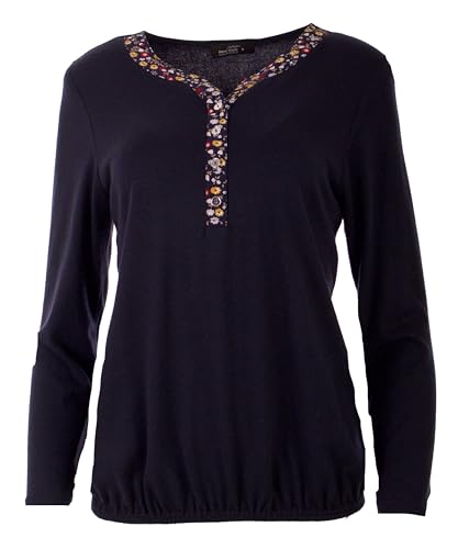 Seniorenmode24 Damen Senioren Oma Pullover Langarm Shirt Feinstrickpullover mit Knopfleiste und Blumenverzierung ideal für Omas (DE/NL/SE/PL, Numerisch, 42, 44, Regular, Regular, dunkelblau) von Seniorenmode24