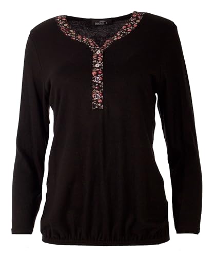 Seniorenmode24 Damen Senioren Oma Pullover Langarm Shirt Feinstrickpullover mit Knopfleiste und Blumenverzierung ideal für Omas (DE/NL/SE/PL, Numerisch, 44, 46, Regular, Regular, schwarz) von Seniorenmode24