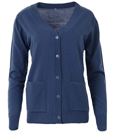 Seniorenmode24 Damen Senioren Oma Strickjacke Strickpullover mit Knöpfen kuschelig weich aus Baumwolle ideal für pflegebedürftige Omas (DE/NL/SE/PL, Numerisch, 42, 44, Regular, Regular, Jeansblau) von Seniorenmode24