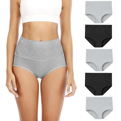 Senllori Damen-Unterwäsche, hohe Taille, Baumwolle, Bauchkontrolle, weiche volle Abdeckung 5 Pack Mehrfarbig Größe M von Senllori