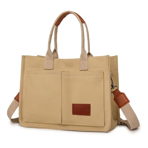 Seoky Rop Canvas-Tragetasche für Damen, Tragetasche mit Taschen, alles Crossbody-Tasche, Hobo-Umhängetasche, Handtasche für Arbeit, Reisen, Braun, Einheitsgröße von Seoky Rop