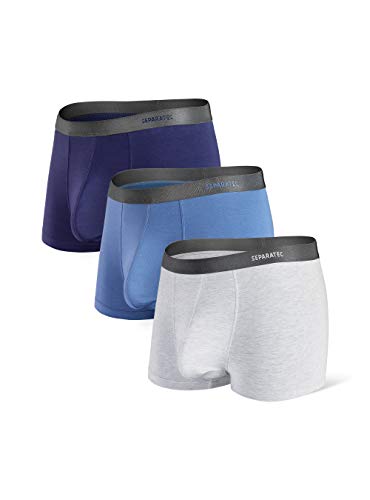 Separatec Herren Boxershorts Glattes Bambus-Rayon mit separaten Beuteln Unterwäsche Boxershorts Stilvolle Badehose, 3er-Pack,S,Kurze Beine: Dunkelblau+ Graublau+ Hellgrau von Separatec