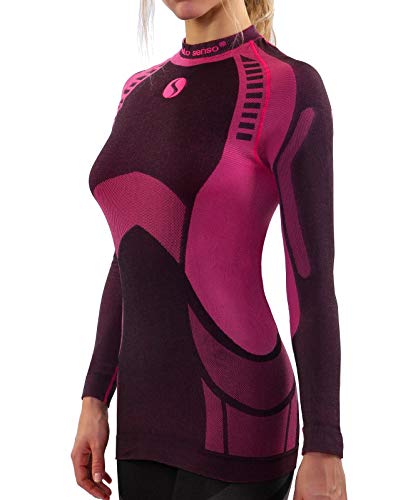 sesto senso Damen Funktionsunterwäsche Shirt Langarmes Top Unterhemd Schnelltrocknend Funktionsshirt Skiunterwäsche Skibekleidung Sportbekleidung Fahrrad Motor THERMOACTIVE L Rosa Top von sesto senso