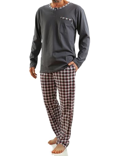 sesto senso Herren Schlafanzug Lang Baumwolle Pyjama Langarm Shirt mit Tasche Pyjamahose Zweiteilig Set Bunt Nachtwäsche M Graphit von sesto senso