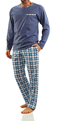 sesto senso Herren Schlafanzug Lang Baumwolle Pyjama Langarm Shirt mit Tasche Pyjamahose Zweiteilig Set Bunt Nachtwäsche M Jeans von sesto senso