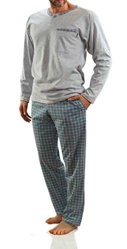 sesto senso Herren Schlafanzug Lang Baumwolle Pyjama Langarm Shirt mit Tasche Pyjamahose Zweiteilig Set Bunt Nachtwäsche XXL Melange von sesto senso