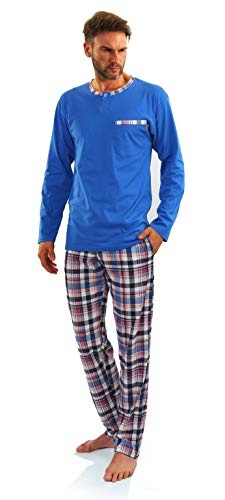 sesto senso Herren Schlafanzug Lang Pyjama 100% Baumwolle Langarm Shirt mit Tasche Pyjamahose Zweiteilig Set Nachtwäsche Blau Kariert XXL Jasiek 2243/09 von sesto senso