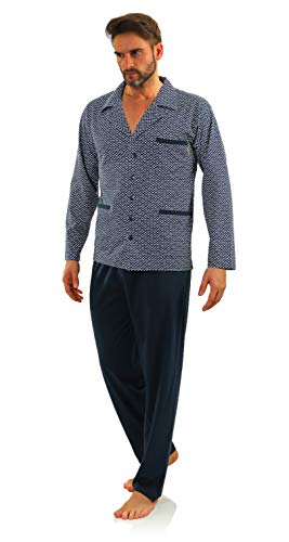 sesto senso Herren Schlafanzug Lang Pyjama Knopfleiste 100% Baumwolle Knöpfe Langarm Shirt Taschen Pyjamahose Zweiteilig Set Nachtwäsche L 2281-01 dunkelblau von sesto senso