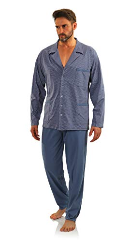 sesto senso Herren Schlafanzug Lang Pyjama Knopfleiste 100% Baumwolle Knöpfe Langarm Shirt Taschen Pyjamahose Zweiteilig Set Nachtwäsche L Anker Jeans von sesto senso