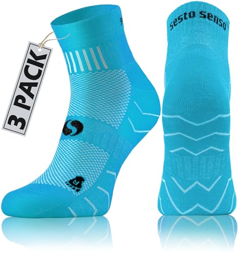 sesto senso 3 Paar Laufsocken Baumwolle Sportsocken Damen Herren Bunte Sport Socken 43-47 Türkis von sesto senso