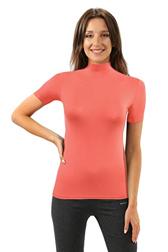 sesto senso Damen T-Shirt Kurzarm Rollkragen Nek Einfarbig Viskose S Living Koralle von sesto senso