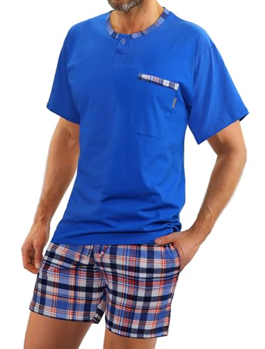 sesto senso Herren Schlafanzug Kurz Pyjama Baumwolle Kurzarm T-Shirt Pyjamahose Zweiteilig Set hell blau neon M Jasiek Chaber von sesto senso