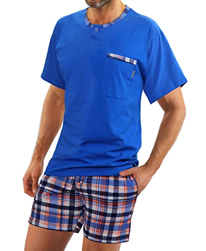 sesto senso Herren Schlafanzug Kurz Pyjama Baumwolle Kurzarm T-Shirt Pyjamahose Zweiteilig Set hell blau neon XXL Jasiek Chaber von sesto senso