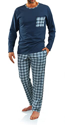 sesto senso Herren Schlafanzug Lang Baumwolle Pyjama Langarm Shirt mit Tasche Pyjamahose Zweiteilig Set Bunt Nachtwäsche M 06 Jeans von sesto senso