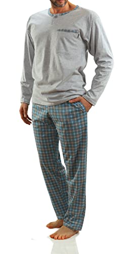 sesto senso Herren Schlafanzug Lang Baumwolle Pyjama Langarm Shirt mit Tasche Pyjamahose Zweiteilig Set Bunt Nachtwäsche M Melange von sesto senso