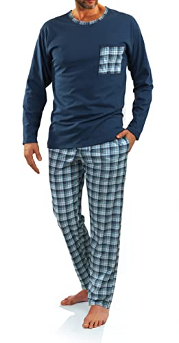 sesto senso Herren Schlafanzug Lang Baumwolle Pyjama Langarm Shirt mit Tasche Pyjamahose Zweiteilig Set Bunt Nachtwäsche XL 06 Jeans von sesto senso