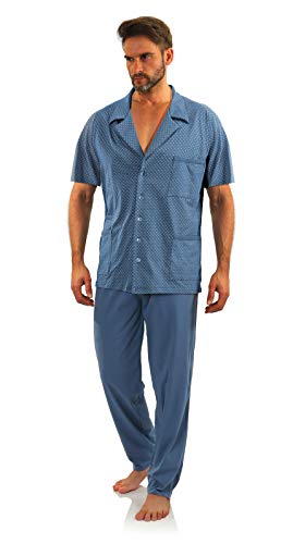 sesto senso Herren Schlafanzug mit Knopfleiste Kurzarm Baumwolle Lange Pyjamahose Pyjama Knöpfen L Anker Jeans von sesto senso