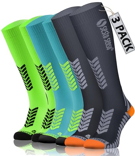 sesto senso 3 Paar Kompressionsstrümpfe Sport Damen Herren Bunt Hohe Sportsocken Laufsocken Graphit Grün Türkis 39-42 3 pack GGT von sesto senso