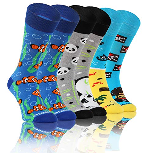 sesto senso Lustige Bunte Verrückt Socken Baumwolle Damen Herren 3 Pack Gemusterte Ungleiche Funny Socks Oddsocks Panda Fisch Piraten 35-38 3 Fetzig von sesto senso