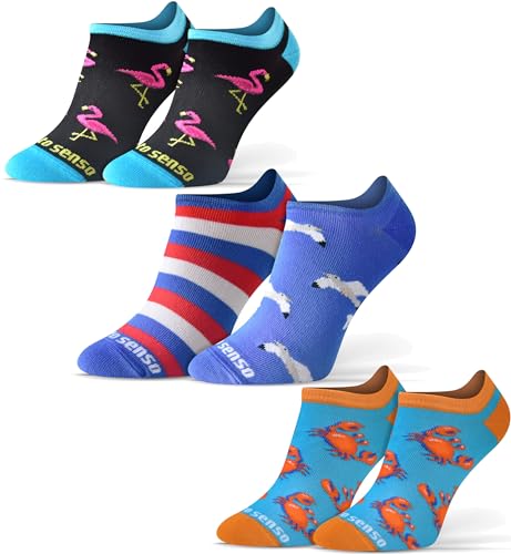 sesto senso Lustige Sneaker Socken Baumwolle Bunte Füßlinge Damen Herren 3 Paar Funny Socks Krabbe Möwe Flamingo 35-38 3 Sommer von sesto senso