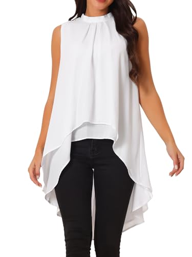 Seta T Damen Ärmellos Bluse Stehkragen Lässig Asymmetrisch Hoch Niedrig Fließend Oberteile Weiß XL Seta T Damen Ärmellos Bluse Stehkragen Lässig Asymmetrisch Hoch Niedrig Fließend Oberteile Weiß XL von Seta T