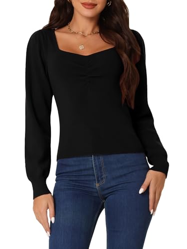 Seta T Damen Pullover Lässig Gerippt Gestrickt Langarm Herzform Ausschnitt Einfarbig Bluse Schwarz L von Seta T