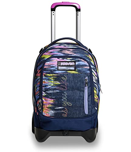 Seven TROLLEY, Rucksack mit Trolleyfunktion, Schulranzen mit Rollen, 3 in 1, Abnehmbarer Rucksack, ab 1. Klasse, für Schule, Gymnasium, Reisen&Freizeit, Mädchen&Jungen, blau, JACK-2WD VIRTUAL GIRL von Seven