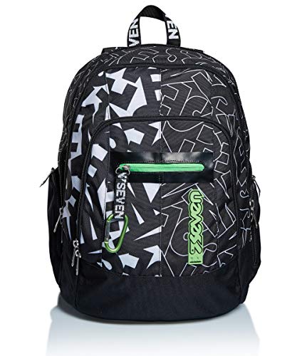 Seven Rucksack, Backpack für Schule, Uni & Freizeit, Geräumige Schultasche für Teenager, Mädchen, Jungen, Gepolsterter Schulranzen; mit Laptopfach -Advanced ALPHA BEAT, schwarz von Seven