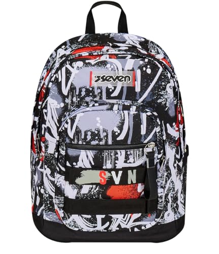 Seven Rucksack mit Doppelfach New Fit, Spray Me, Schwarz, Trinkflaschentasche, Maxi Fassungsvermögen, vorgeformter Rücken, Schul- und Reiserucksack, Kinder und Jugendliche, Schwarz, Taglia unica, von Seven