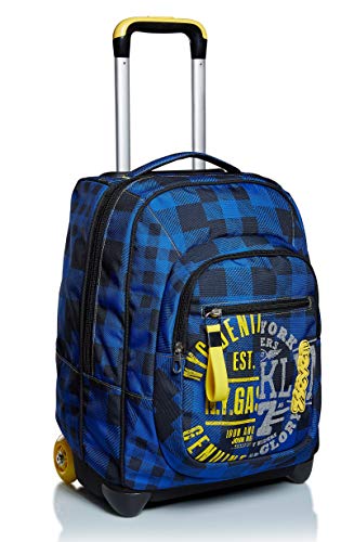 Seven TROLLEY, 2 in 1, Schulranzen mit Rollen, Rucksack mit Trolleyfunktion für Kinder, ab 1. Klasse, für Schule, Reisen, Mädchen&Jungen, blau, CHECK von Seven