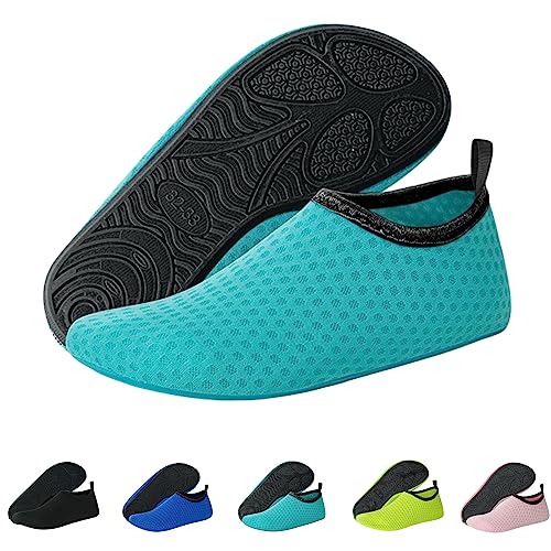 Sfit Badeschuhe Damen Wasserschuhe Kinder Schwimmschuhe rutschfest Aquaschuhe Schnelltrocknend Leicht Strandschuhe Breathable Barfussschuhe Gr.22-45(Aquamarinblau,24/25 EU) von Sfit