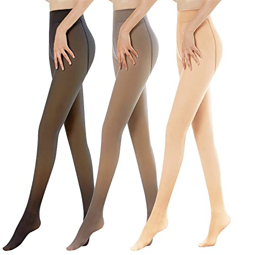 Sfit Thermostrumpfhosen für damen Fleece Strumpfhose Gefütterte Strumpfhose Winter Warm Tights Gefälschte Durchscheinend Plüschstrümpfe Pantyhose Dicke Leggings(3pc Mehrfarbig A,200g,S-M) von Sfit