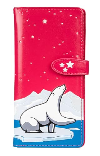 Shag Wear Damen Premium Vegan Clutch Kartenhalter Reißverschluss Geldbörse Geldbörse, Arctic Polar Bear Red, Casual von Shag Wear