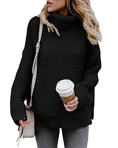 Minetom ShallGood dames casual rolkraag lange mouwen pullover gebreide pullover eenkleurig jumper olie gebreide pullis grof gebreid casual sweater warm winter herfst - boyfriend DE 46 von ShallGood