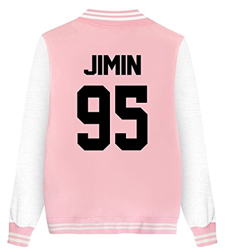 ShallGood Damen Jacke Blouson Tops Fans Sweatshirt Sweatjacke Baseball Uniform Langarm Stehkragen Tops Coat Bomberjacke Bikerjacke Reißverschluss Outerwear Kurzjacke JIMIN-95 Rosa DE 42 von ShallGood