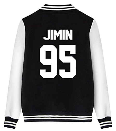 ShallGood Damen Jacke Blouson Tops Fans Sweatshirt Sweatjacke Baseball Uniform Langarm Stehkragen Tops Coat Bomberjacke Bikerjacke Reißverschluss Outerwear Kurzjacke JIMIN-95 Schwarz DE 48 von ShallGood