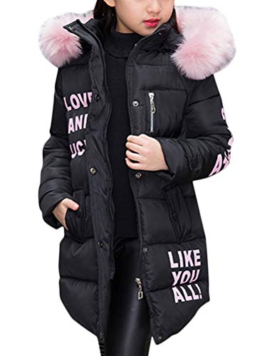 ShallGood Mädchen Wintermantel Jacke Mädchen Daunenjacke Herbst Winter Mantel Mit Kapuze Warm Kinder Daunenmantel Parka Outerwear Lang Oberbekleidung Kinderjacke Schwarz 140 cm von ShallGood