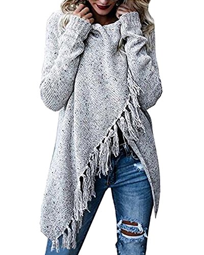 Shallgood Damen Herbst Winter Böhmen Quaste Capes Strickjacke Poncho Stricken Sweater Jumper Pullover Sweatshirt Mode Pulli Grau DE 40 von Shallgood