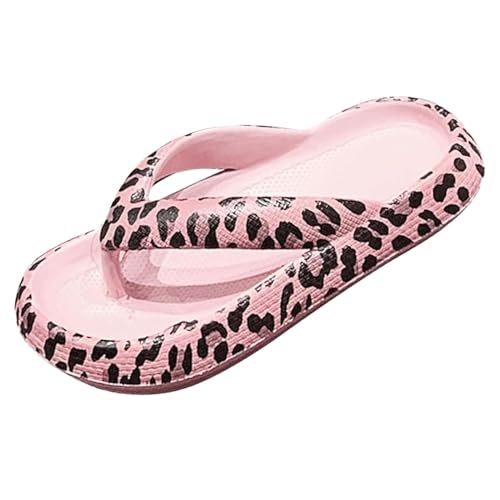 Zehensteg-Sandalen, Sandalen, Leopardenmuster, Flip-Flops, Hausschuhe for Damen, Eva-Flip-Flops, Zehensteg-Flip-Flops, Pinch Toe, bequem, verschleißfest (Color : Pink, Size : 36/37 EU) von Shamdrea