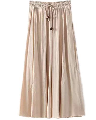 Damen Elastische Taille Maxi Langer Einfarbig Sommerrock Rock Beige Einheitsgröße von Shaoyao