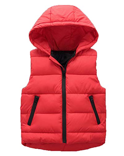 Shaoyao Daunenweste Kinder Ultraleichte Winterjacke Weste Jungen Maedchen Aermellos Mit Kapuze Rot 140 von Shaoyao