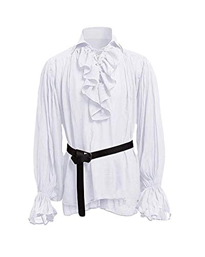 Shaoyao Herren Lange Ärmel Cosplay Gothic Victorian Rüschenhemd Mittelalter Hemd Elegant Langarmshirt Kein Gürtel Weiß 2XL von Shaoyao
