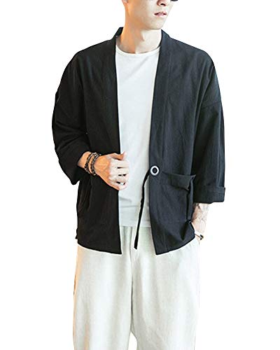 Shaoyao Herren Retro Jacke Hanfu Leinen Strickjacke Mantel Kimono Haori Jacke Schwarz L von Shaoyao