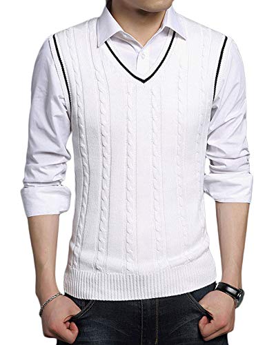 Shaoyao Herren V-Ausschnitt Ärmellose Strickwaren Gestrickte Weste Business Gentleman Golf Pullunder Tank Tops Gilet Weiß 52 von Shaoyao