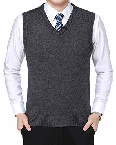 Shaoyao Herren Weste Ärmellose Pullunder Strickweste Elegant V-Ausschnitt Für Männer Schwarzgrau M von Shaoyao