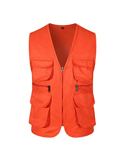 Shaoyao Herren Weste Outdoor Reporter Fotografie Weste Mit Vielen Taschen Für Angeln Camping Orange 2XL von Shaoyao