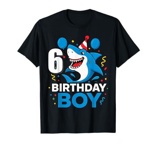 Kinder 6. Geburtstag Junge Hai Motto-Party 6 Jahre alt für Jungen T-Shirt Kinder 6. Geburtstag Junge Hai Motto-Party 6 Jahre alt für Jungen T-Shirt von Shark Birthday Party Wear Decorations Supplies