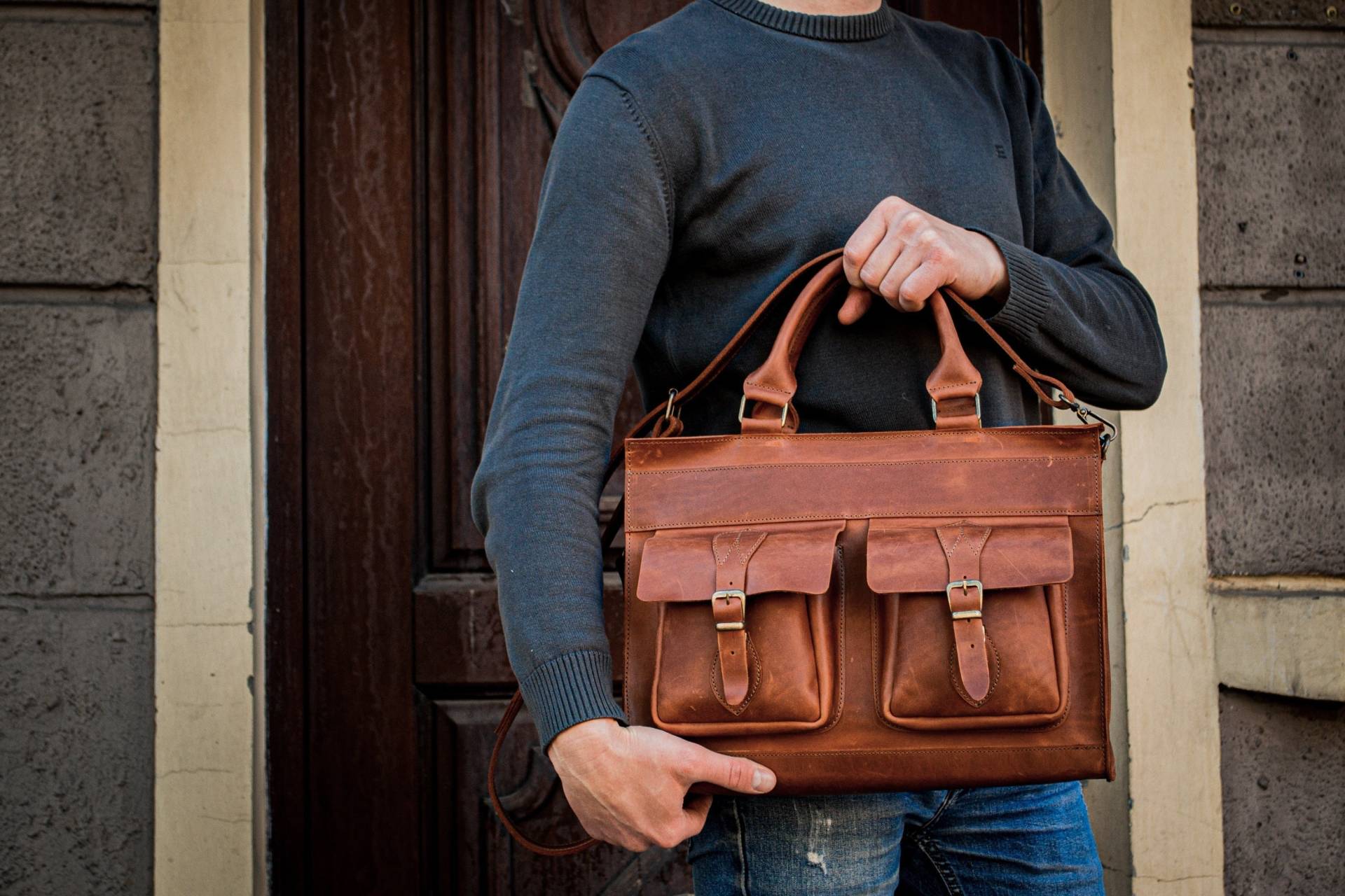 Leather Me Laptoptasche, Leder Umhängetasche, Messenger Tasche Für Uni, Herren Echtleder von SharkyFriendsUA