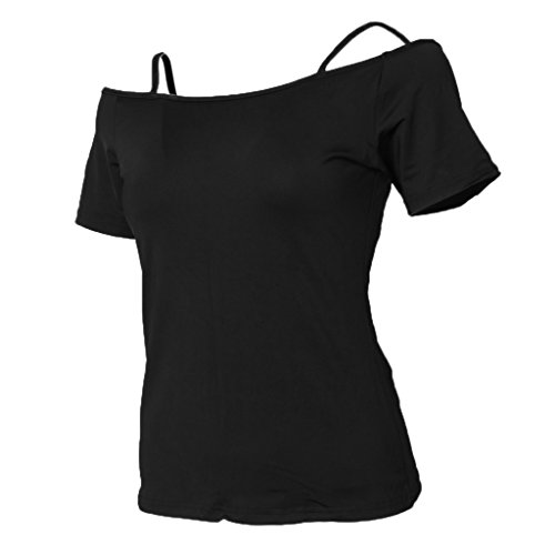 Damen -Shirt Shirts Latin Tango Dancewear Sportbekleidung Kurzarm Oberteile Shortsleeve Top, Schwarz, L von Sharplace